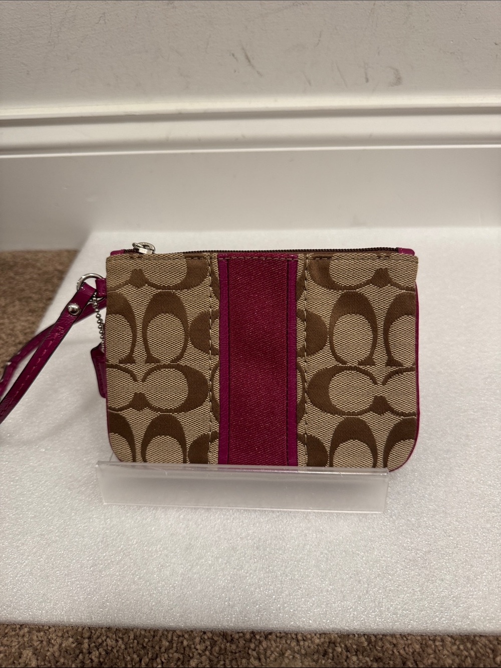 Coach Signature Canvas Wristlet with purple Stripe & hangtag